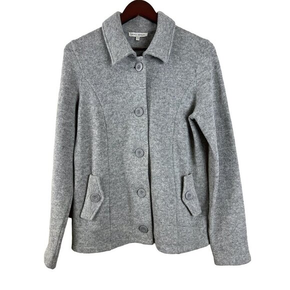 Laura Ashely 100% Lambs wool Grey Button Up Sweater Jacket Size 10 - Picture 1 of 7